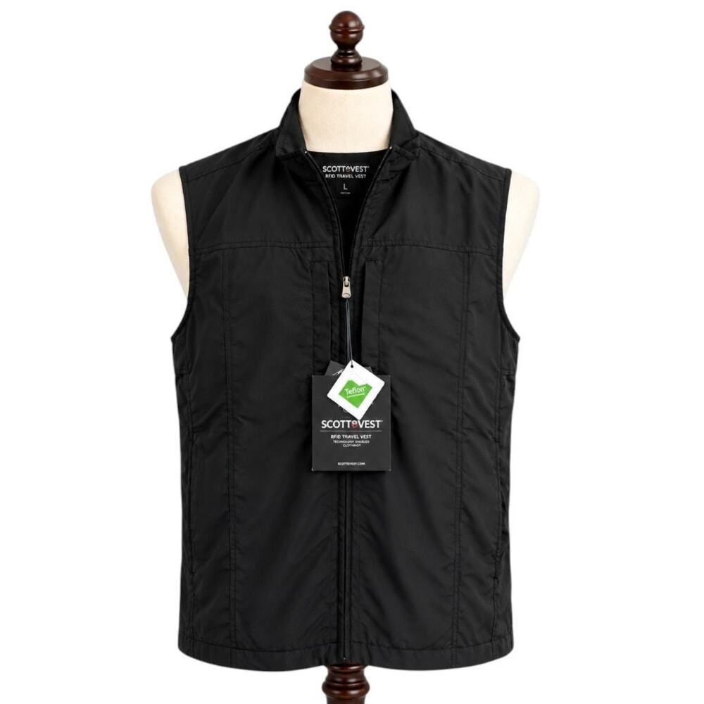 SCOTTeVEST RFID Travel Vest Men's L Black 26 Pocket NWT